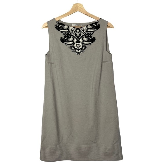 D. Exterior Light Brown Wool Embroidered Knee Length Shift Dress L - Picture 1 of 5